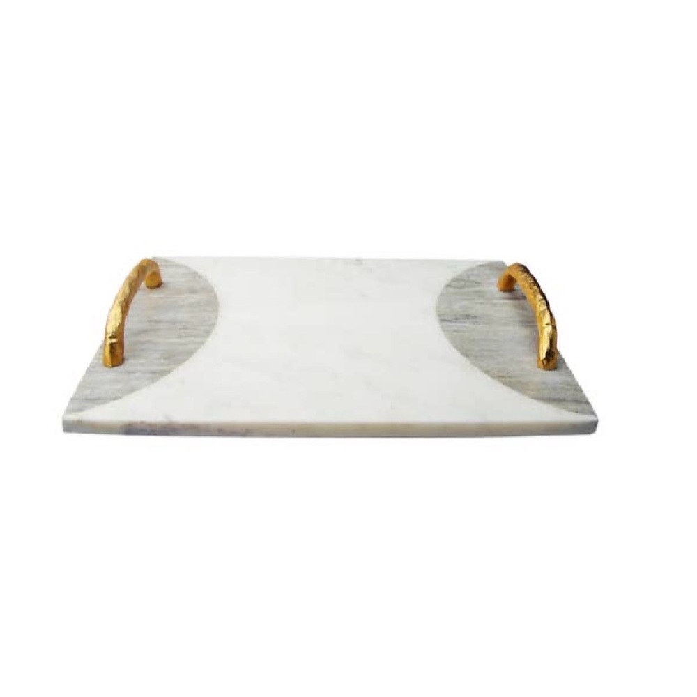 Marble Serving Tray with Gold Handles